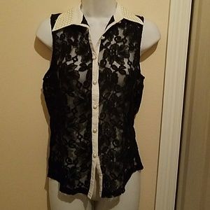 Black lace button up